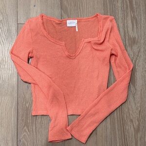 Urban Outfitters Coral Long Sleeve Crop Top